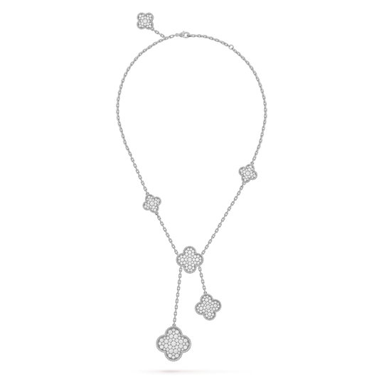 [Topon Jewelry]CLOVER 5 MOTIFS SILVER DIAMONDS NECKLACE