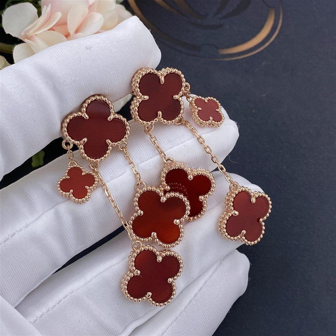 [Topon Jewelry]CLOVER EARRINGS CARNELIAN 4 MOTIFS PINK GOLD