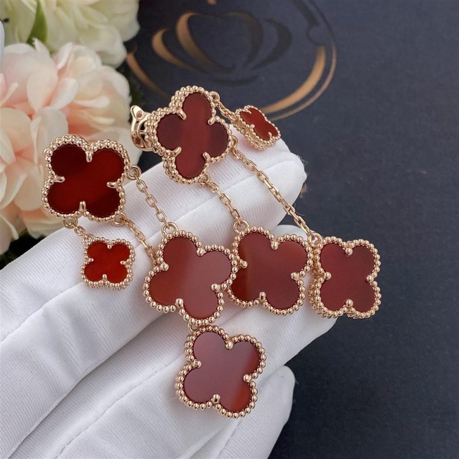 [Topon Jewelry]CLOVER EARRINGS CARNELIAN 4 MOTIFS PINK GOLD