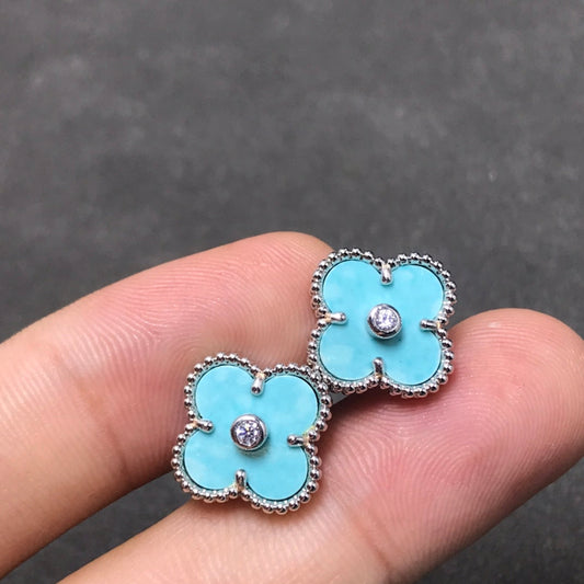 [Topon Jewelry]CLOVER 1 DIAMOND BLUE SKY SILVER EARRINGS