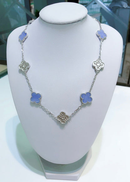 [Topon Jewelry]CLOVER 10 MOTIFS CHALCEDONY DIAMONDS SILVER NECKLACE