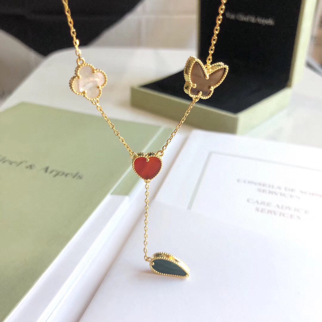 [Topon Jewelry]LUCKY SPRING 4 MOTIFS ROSE GOLD NECKLACE