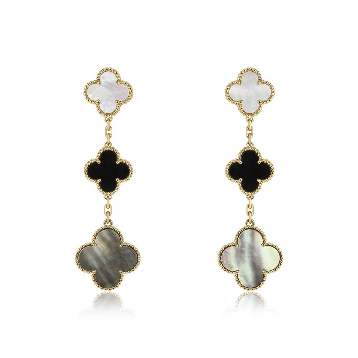 [Topon Jewelry]CLOVER EARRINGS GOLD ONYX MOP 3 MOTIF