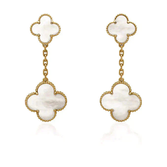 [Topon Jewelry]CLOVER 2 MOTIF WHITE MOP EARRINGS