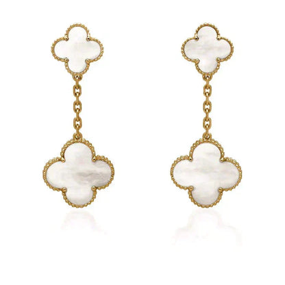 [Topon]CLOVER 2 MOTIF WHITE MOP EARRINGS