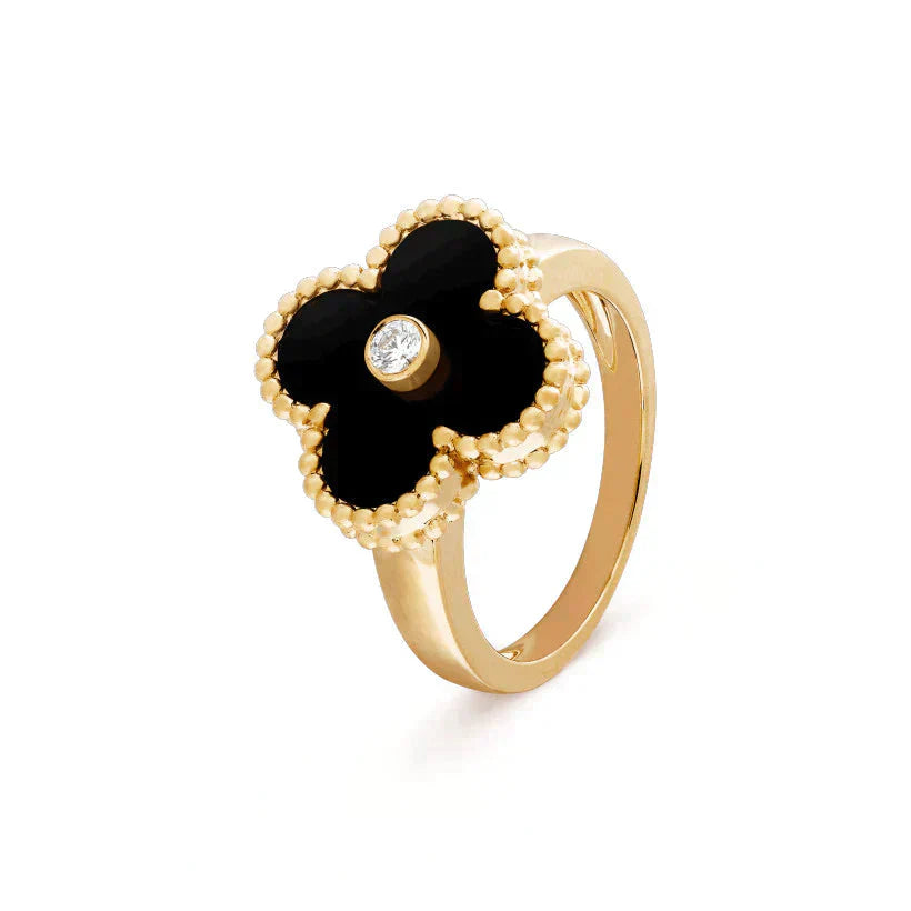 [Topon Jewelry]CLOVER ONYX RING GOLD DIAMOND