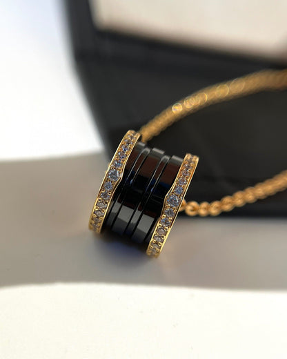 [Topon Jewelry]ZERO 1 BLACK CERAMIC DIAMOND PINK GOLD NECKLACE