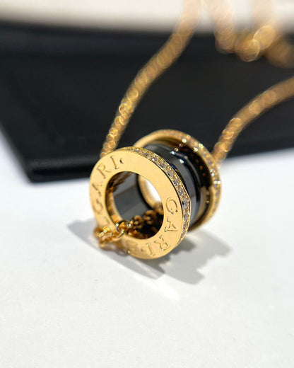 [Topon Jewelry]ZERO 1 BLACK CERAMIC DIAMOND PINK GOLD NECKLACE