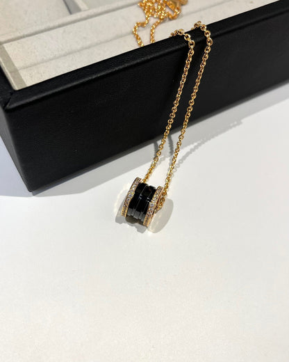 [Topon Jewelry]ZERO 1 BLACK CERAMIC DIAMOND PINK GOLD NECKLACE